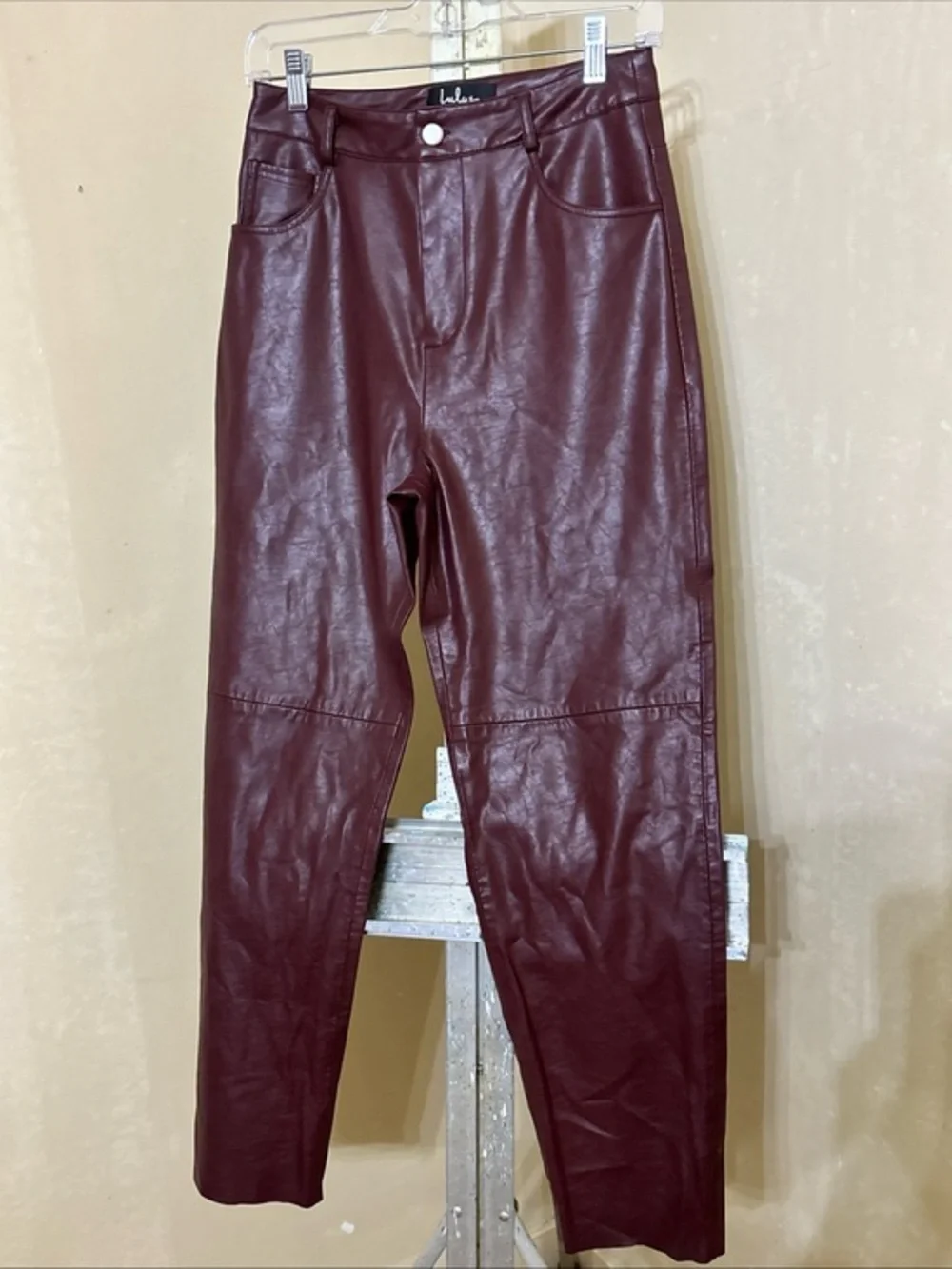 Lulus Faux Leather High-Waist Pants in Burgundy Sz Small